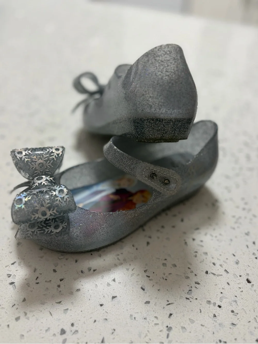 Mini Melissa Silver Glitter Frozen Bow Mary Jane Shoes